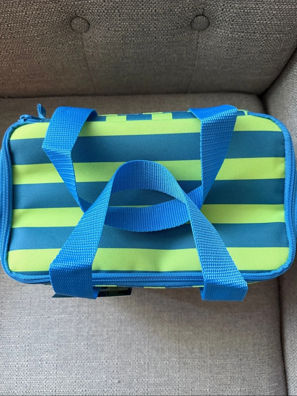 Striped Mini Insulated Bag in Blue & Green